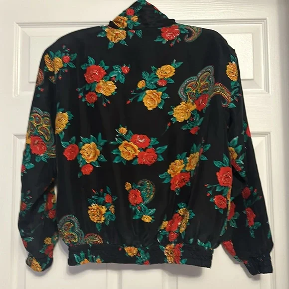 Vtg Detail Sportswear 100% silk floral print bomber jacket, Sz Small - Picture 6 of 8